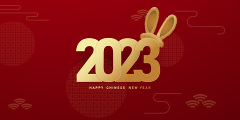 Happy Chinese New Year. chinese new year festival chinese traditional holiday design red background with 2023 elements and rabbit ears vector gold