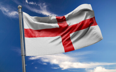 Naklejka na ściany i meble English Flag is Waving Against Blue Sky with Clouds