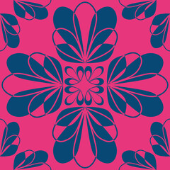 Fototapeta na wymiar Abstract seamless patterns with floral ornaments in blue and crimson shades