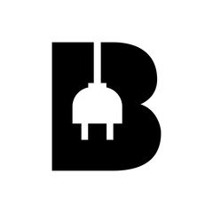 Letter B Electricity or Electrical Logo Concept with Electric Plug Vector Template
