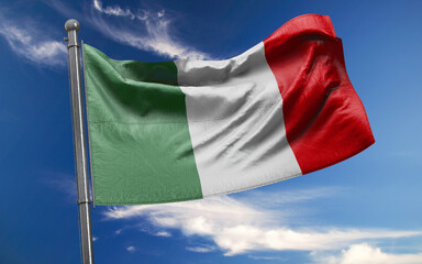 Italian Flag is Waving Against Blue Sky with Clouds