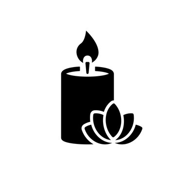 recommend clip art: Scented Candle and Flower Silhouette Icon. Aroma Therapy Diffuser Light Pictogram. Burning Candle in Jar Aromatherapy Black Icon. Candlelight. Isolated Vector Illustration
