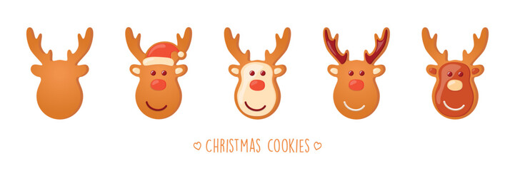 christmas cookies gingerbread set with different icing and sugar decoration deer