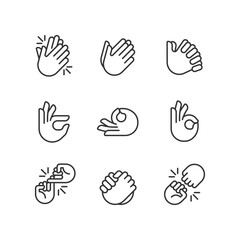 Obraz premium Gestures and communication pixel perfect linear icons set. Non verbal signals. Body expression. Customizable thin line symbols. Isolated vector outline illustrations. Editable stroke