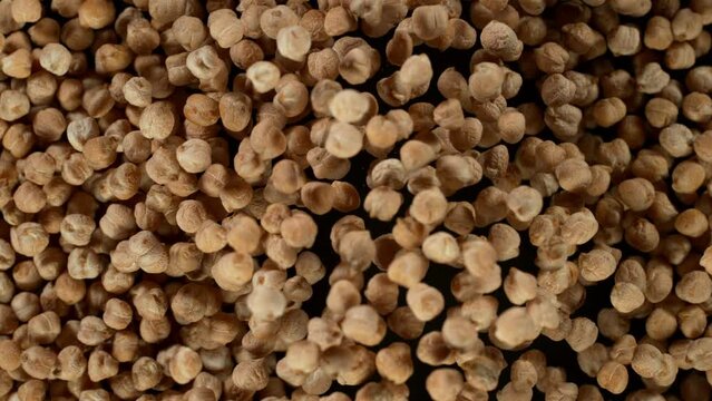 Moving of chickpeas close-up, macro shot. Filmed on high speed cinematic camera at 1000 fps.