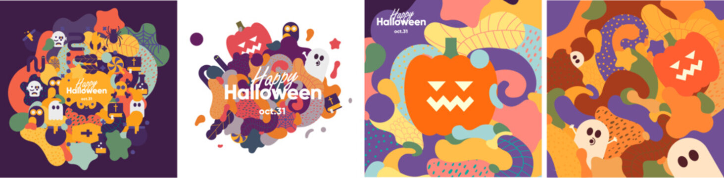 Happy Halloween. October 31. A set of vector illustrations. Autumn Backgrounds. Hello pumpkin season.