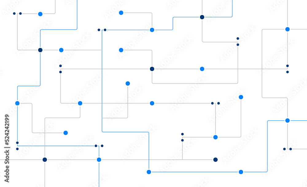 Aufkleber Digital circuit network board system connect dots and lines long banner background template. Technology linked global digital database graphic vector