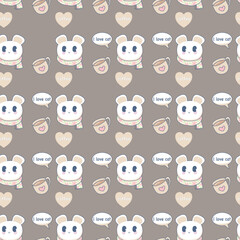 vector seamless pattern bear with coffee background
