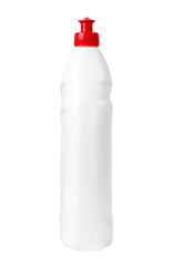 White plastic bottle mockup. Bottle of detergent mockup - side view. Bottle of detergent isolated on white background.