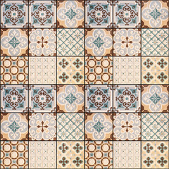 Old seamless flowers leaves vintage geometric shabby mosaic ornate patchwork motif porcelain...
