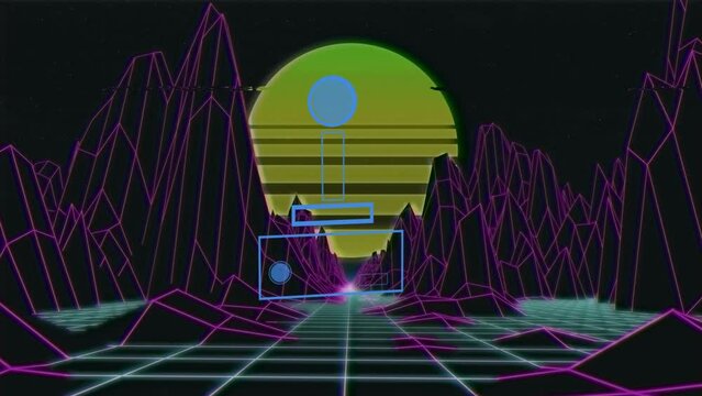 Animation of digital mountains over gamepad icon - Powered by Adobe