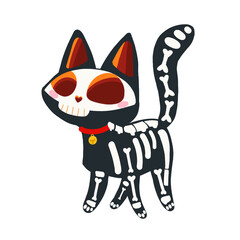 Fototapeta na wymiar Halloween cat ghost and bone character desig illustration