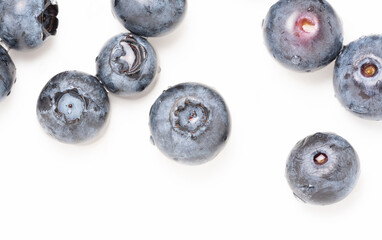 Blueberry fruit in close-up. Ripe fruit, blueberry berries isolated. Background with fruits.