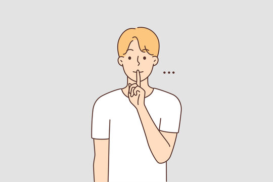 recommend clip art: Man holding finger at lips ask for silence