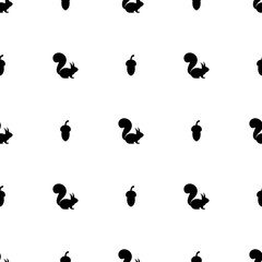 Fototapeta na wymiar Seamless black and white pattern with squirrels and acorns. Animal background. Decorative holiday wallpaper, good for printing. Cute Vector illustration. Flat design