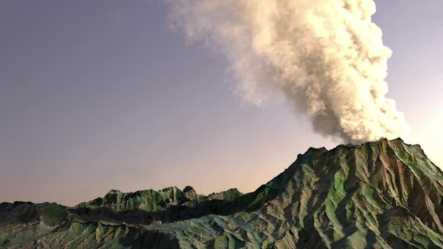 Active volcano erupting with smoke from the chimney, 3d rendering, 3d illustration