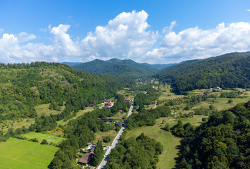 Fototapeta na wymiar Aerial landscape of a rural area between the hills