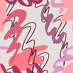 Hand drawn abstract, seamless, modern colorful pink pattern. Cute scribble for paper, fabric textile, bedroom, baby.