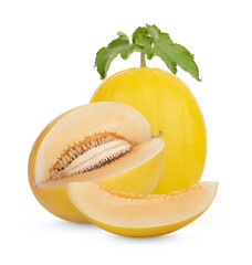 Cantaloupe with separate leaves isolated on transparent background (.PNG)