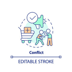 Conflict concept icon. Emotional appeal in marketing abstract idea thin line illustration. Stimulate brand attachment. Isolated outline drawing. Editable stroke. Arial, Myriad Pro-Bold fonts used