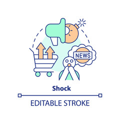 Shock concept icon. Using emotional trigger in marketing abstract idea thin line illustration. Stimulate brand attachment. Isolated outline drawing. Editable stroke. Arial, Myriad Pro-Bold fonts used