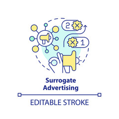 Surrogate advertising concept icon. Common marketing approach abstract idea thin line illustration. Duplicate brand image. Isolated outline drawing. Editable stroke. Arial, Myriad Pro-Bold fonts used