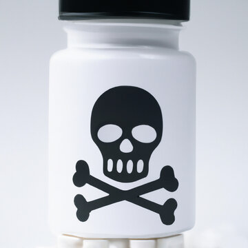 Medicine Pill Bottle with Skull and Crossbones