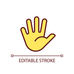 Hand with splayed fingers pixel perfect RGB color icon. Non verbal communication. Body language. Isolated vector illustration. Simple filled line drawing. Editable stroke. Arial font used