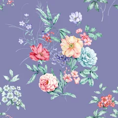 Rolgordijnen Vintage Bloemen watercolor flowers illustration  © long