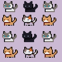 Pattern cat in pixels. Can be used for everything, clothes, stationery, covers and cases, pastels, baby products, dresses and fabrics