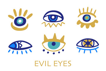 Evil eyes set. Hand drawn elements