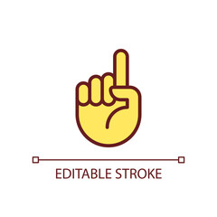 Attention sign pixel perfect RGB color icon. Raised up index finger. Informative hand gesture. Isolated vector illustration. Simple filled line drawing. Editable stroke. Arial font used