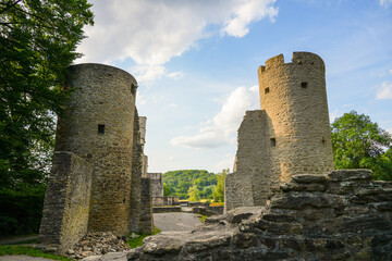 Fototapeta na wymiar Hardenstein Castle in Witten. Castle ruins on the Ruhr in North Rhine-Westphalia. 
