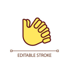 Clasped hands pixel perfect RGB color icon. Crossed fingers. Body language signal. Closed pose. Isolated vector illustration. Simple filled line drawing. Editable stroke. Arial font used