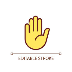 Stop gesture pixel perfect RGB color icon. Prohibition and restriction awareness. Body language. Isolated vector illustration. Simple filled line drawing. Editable stroke. Arial font used