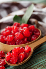 dried cherry berry on a wooden rustic background