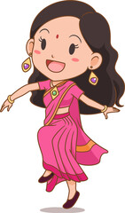 Cartoon Indian girl in traditional costume.