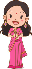 Cartoon Indian girl in traditional costume.