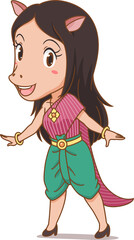 Cartoon character of Keaw, The horse-faced woman character in ancient folk tales of Thailand.	