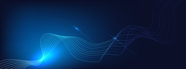 Abstract blue background with flowing lines. Dynamic waves. vector illustration.	