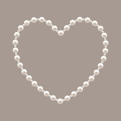 Frame Pearl Heart. Elegant Frame for Holiday Photos and Romantic Wedding Invitations. Beads Heart Frame. Colorful Realistic Style. Design Element for Love Valentine Day. Vector illustration.