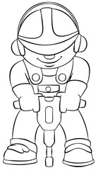 Construction worker with a pneumatic hammer. Element for coloring page. Cartoon style.
