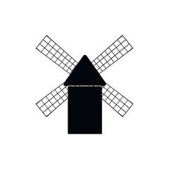 European traditional old  windmill icon. Building for millstones grain, flour, bread processing. 