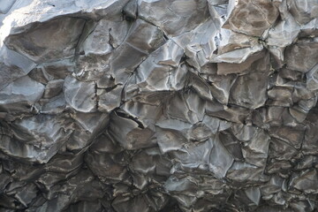 Basalt rocks at Reynisfjara Black Beach in Iceland - close-up