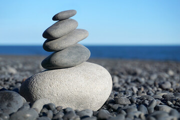Fototapeta na wymiar Zen stones, pebbles on Black Beach in Iceland