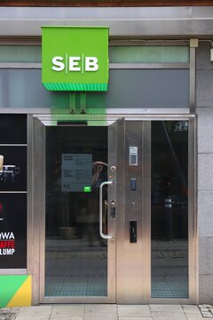 NORRKOPING, SWEDEN - AUGUST 25, 2018: SEB Bank in Norrkoping, Sweden. SEB was formerly known as Skandinaviska Enskilda Banken and is a major banking group in Nordic countries.