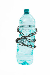 Plastic water bottle tied in chains,