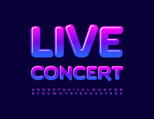 Vector entertainment flyer Live Concert. Gradient color Font. Cool Alphabet Letters and Numbers set