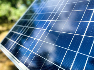 close up blue shiny solar panel
