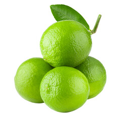 Whole and sliced limes, Sour green fruit isolated on alpha background.